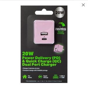 Pink Dual Port Charger with 20W Power